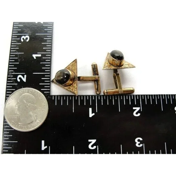 Vintage 10K Gold Black Star Sapphire Cufflinks Triangle Shape Beautiful